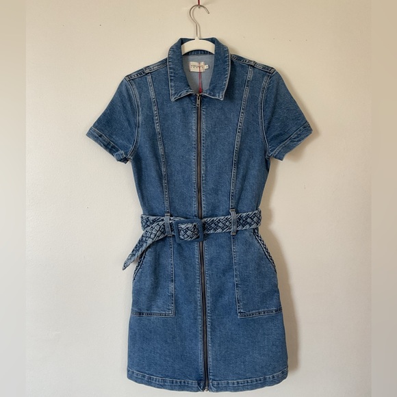 alice and olivia gorgeous denim dress with braid detail ALICE + OLIVIA Gorgeous Denim Dress with Braid Detail